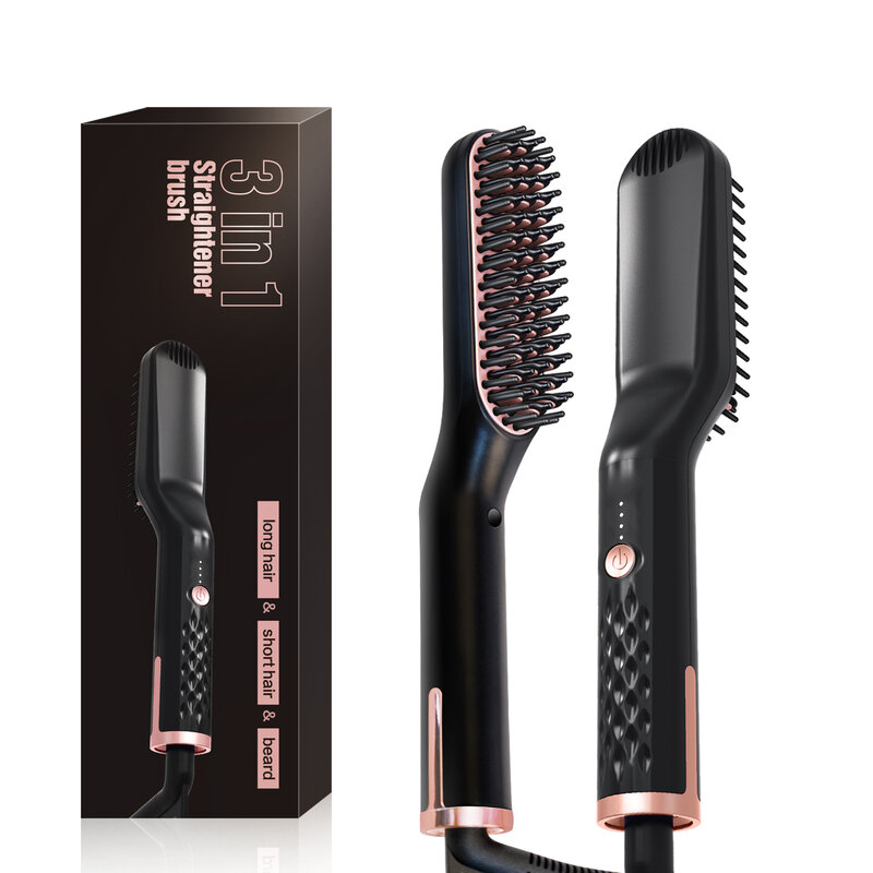 2 In 1 Beard And Hair Strainghtener Brush Curling Iron Straightening Comb Quick Hair Styler Electric Hair Brushes Styling Tool