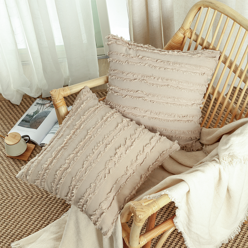 Mode Boho Katun Linen Penutup Bantal Berumbai Persegi Jacquard Sarung Bantal Dekorasi Rumah untuk Tempat Tidur Kursi Sofa 45X45Cm