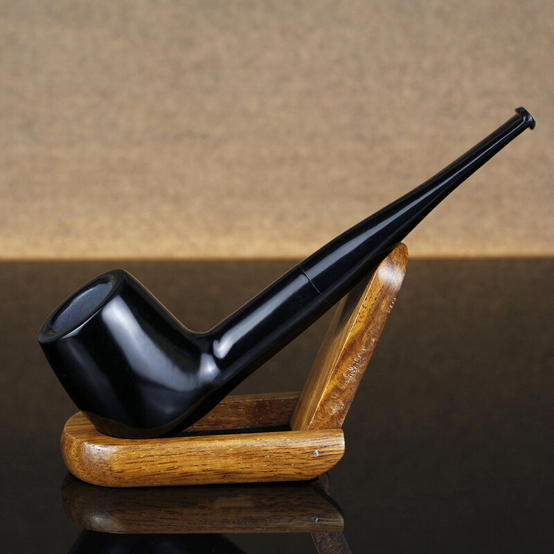Recto Vintage Pipa de madera negro sólido fumar pipa de tabaco libre de herramientas de 9mm de madera de ébano Pipa para fumar conjunto