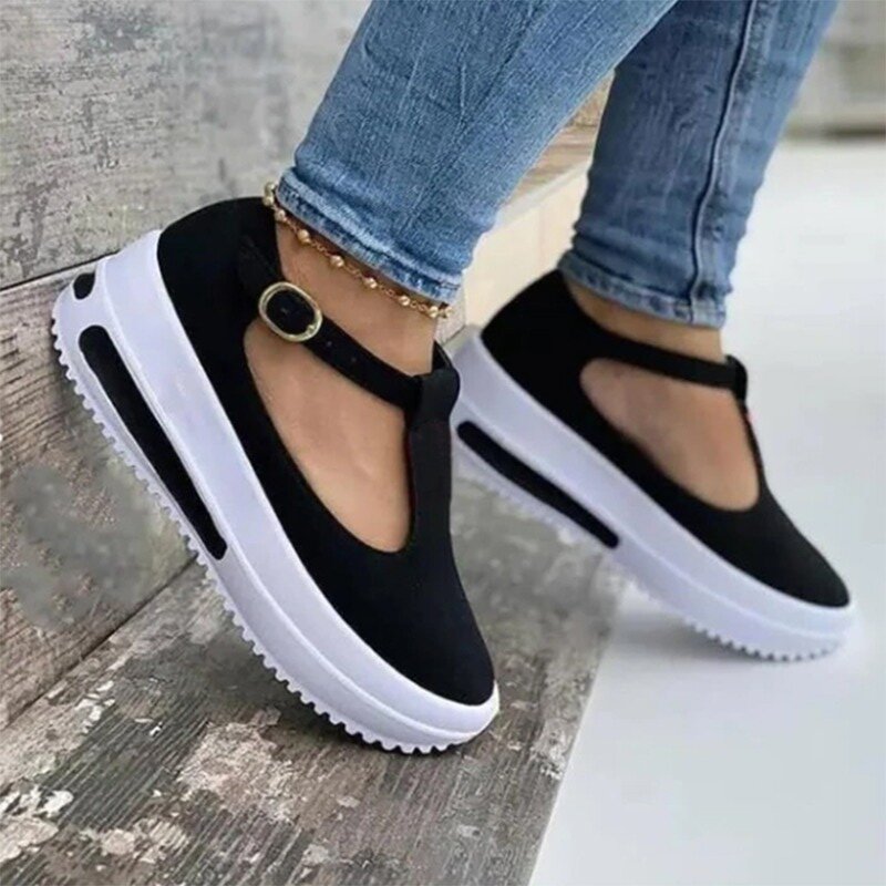 Nova chegada sandálias femininas moda estilo casual sapatos femininos cunhas sapatos de verão vulcanizados cor sólida fundo grosso