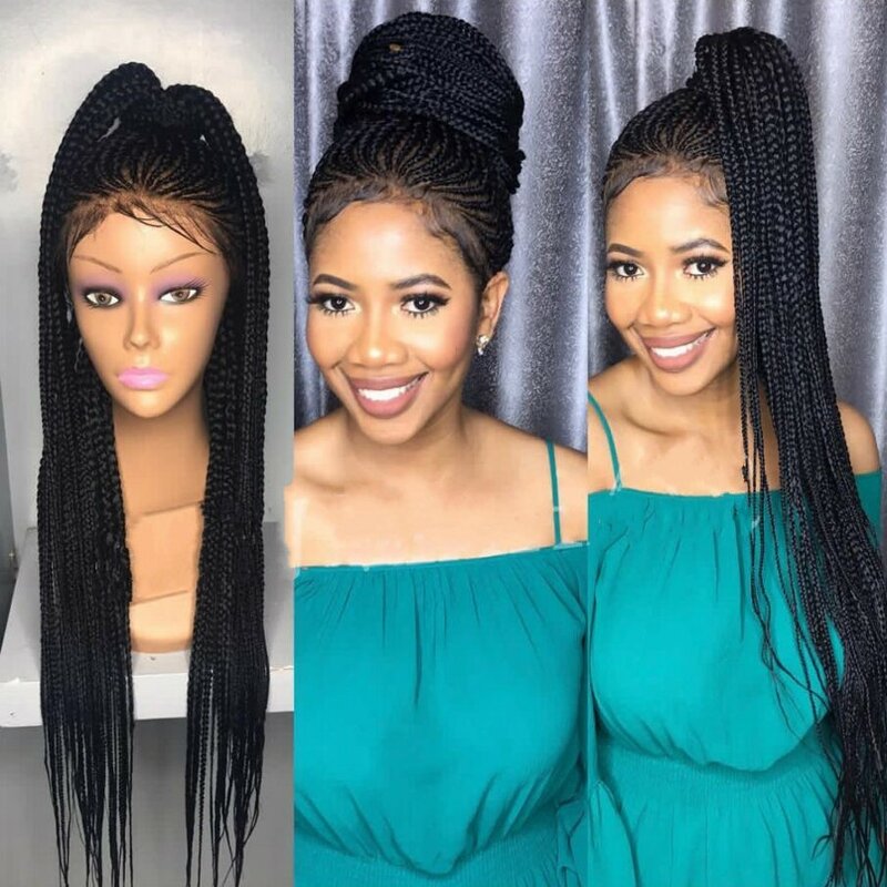 Africa Box Braids Synthetic lace front wig Black Hair Heat Resistant Cornrow Braided Lace Wig With Baby Hair For Black Women
