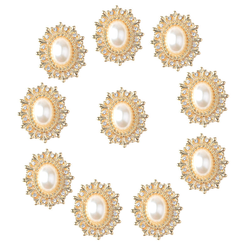 10 piezas de aleación de perlas ovaladas de cristal con reverso plano, botones para manualidades, adornos para álbum de recortes