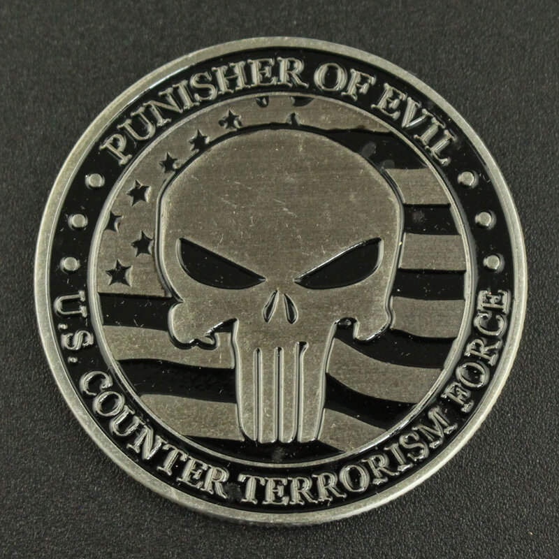 Recuerdo de la fuerza antiterrorista de los Estados Unidos moneda chapada en plata cráneo Punisher of Evil moneda conmemorativa desafío moneda