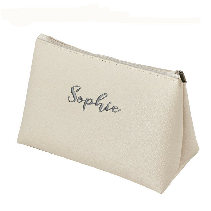 Bolsa de cosméticos bordada personalizada para mujer, bolsa de aseo de cuero PU, diseño ligero e impermeable, bolsa de lavado