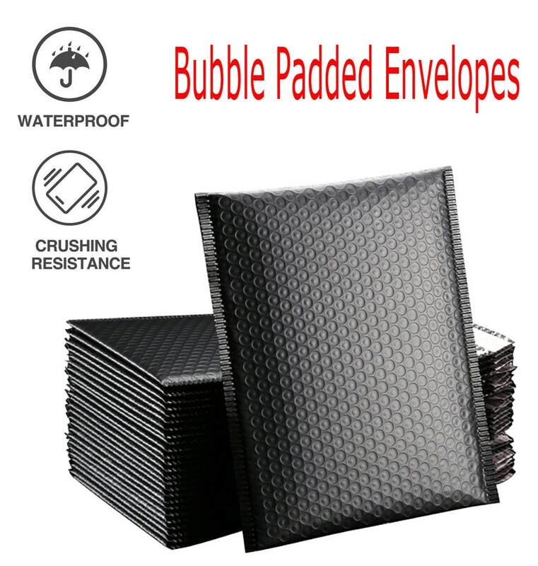 Sobres acolchados con burbujas de polietileno para embalaje de regalo, bolsa de 15x19cm con autosellado, color negro, 50 unidades