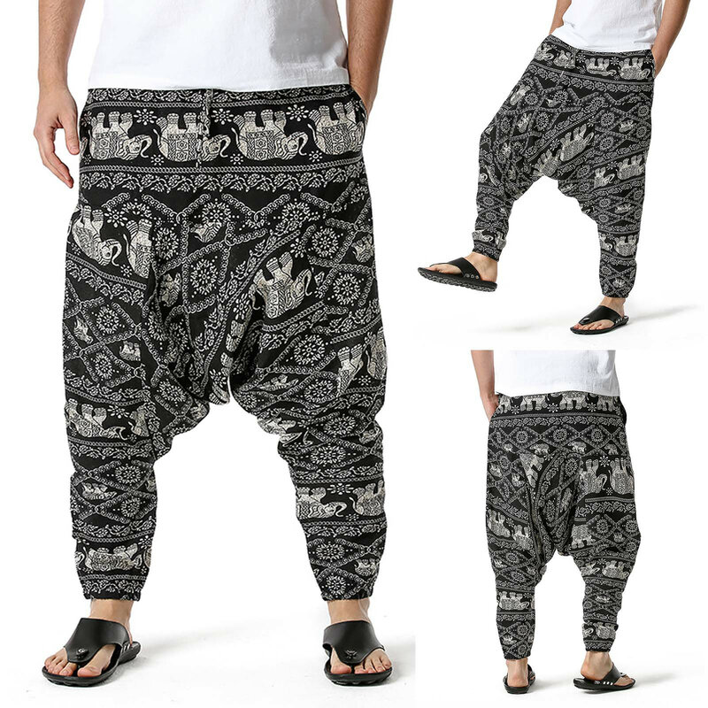 2021 Vintage spodnie haremki męskie spadek krocza spodnie w stylu Hip Hop ołówkowe z nadrukiem spodnie dresowe letnie luźne kostiumy z szerokimi nogawkami spodnie