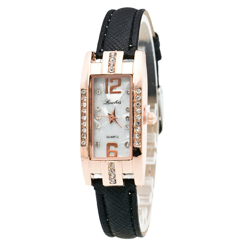 Relojes de pulsera de cuarzo con carácter para mujer, reloj de pulsera con puntero de cuero, rectangular
