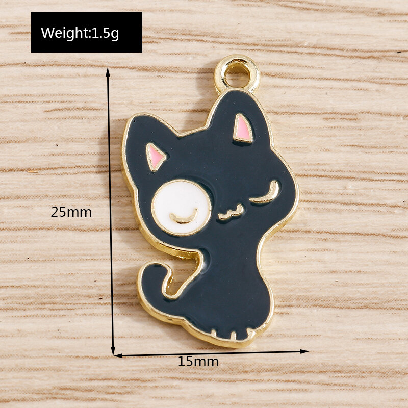 10 sztuk 15*25mm śliczne czarny kot Charms dla tworzenia biżuterii emalia wisiorki z motywami zwierząt dla naszyjniki kolczyki bransoletki wisiorki DIY rzemiosło