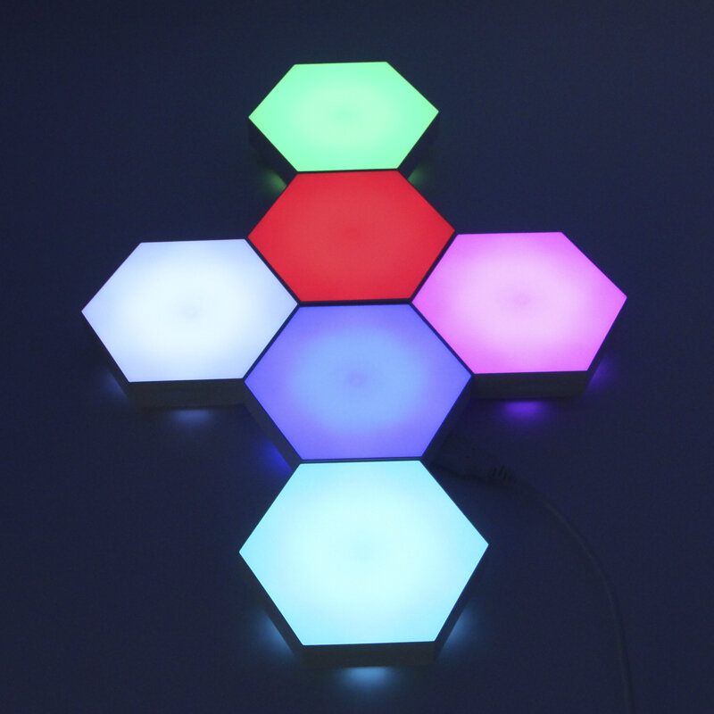 Luz noturna hexagonal com estampa de luz, controlador remoto sensível ao toque rgbcw