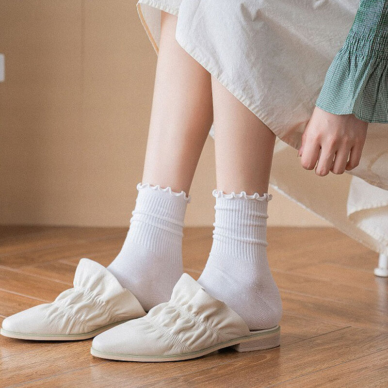 Calcetines Harajuku de algodón liso con volantes para mujer, medias de princesa con borde de volantes, de tubo, tendencia, primavera y otoño, 2020
