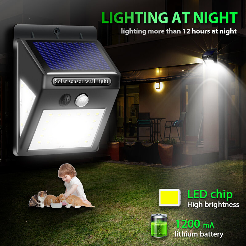 CHIZAO 40 LED Otdoor solaire applique PIR capteur de mouvement étanche lumière jardin lumière chemin sécurité éclairage 3 faces lumineux