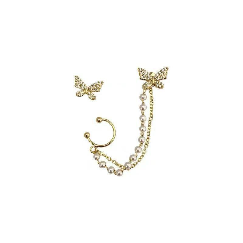 Pendientes de borla de cadena de mariposa encantadores, pendientes de Clip de oreja de mariposa todo en uno para mujer, joyería de fiesta de boda