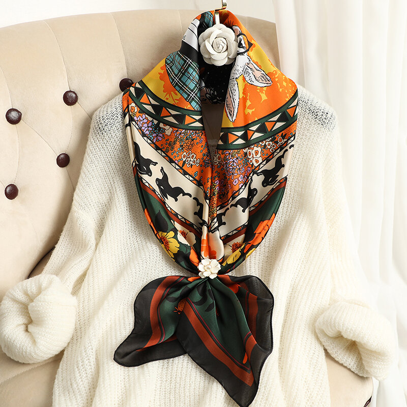 Bufanda cuadrada de seda satinada para mujer, Bandana Hijab, banda para el pelo, chales de moda, Bandana, pañuelo, Foulard de 90x90cm