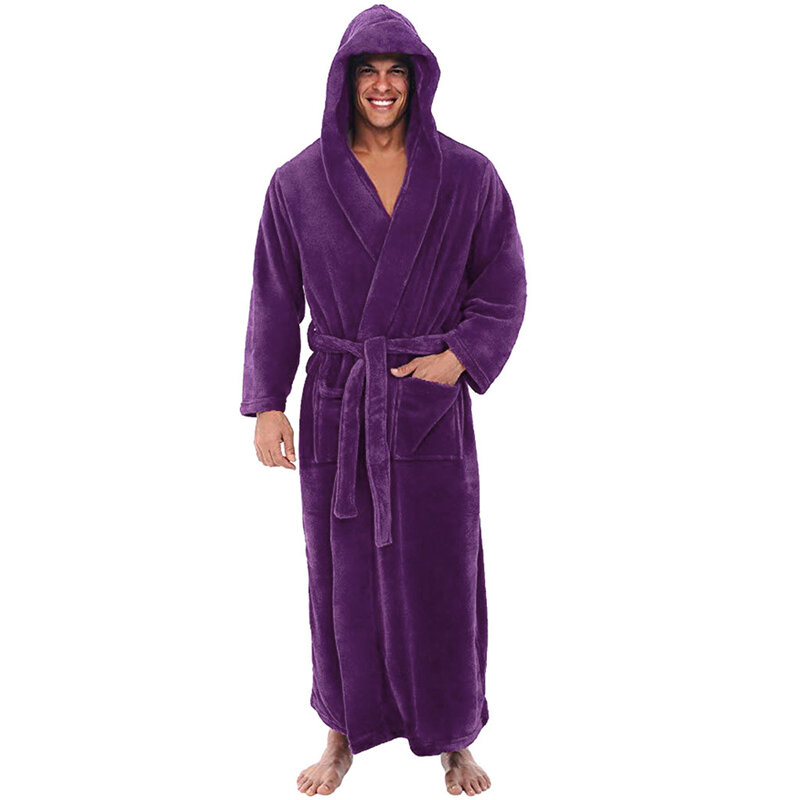 WENYUJH Men Bathrobe Robes Sleepwear Winter Lengthened Plush Shawl Home Clothes Long Sleeved Robe Coat Sleepwear Male  #2O22