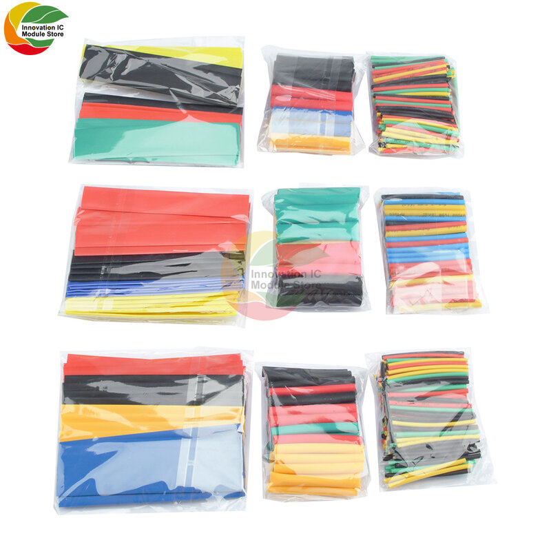Kits de tubos termorretráctiles de poliolefina, 8 tamaños de 1 a 14mm, aislamiento de tubos termorretráctiles 2:1, Color variado para Cable de envoltura de alambre, 400 Uds.