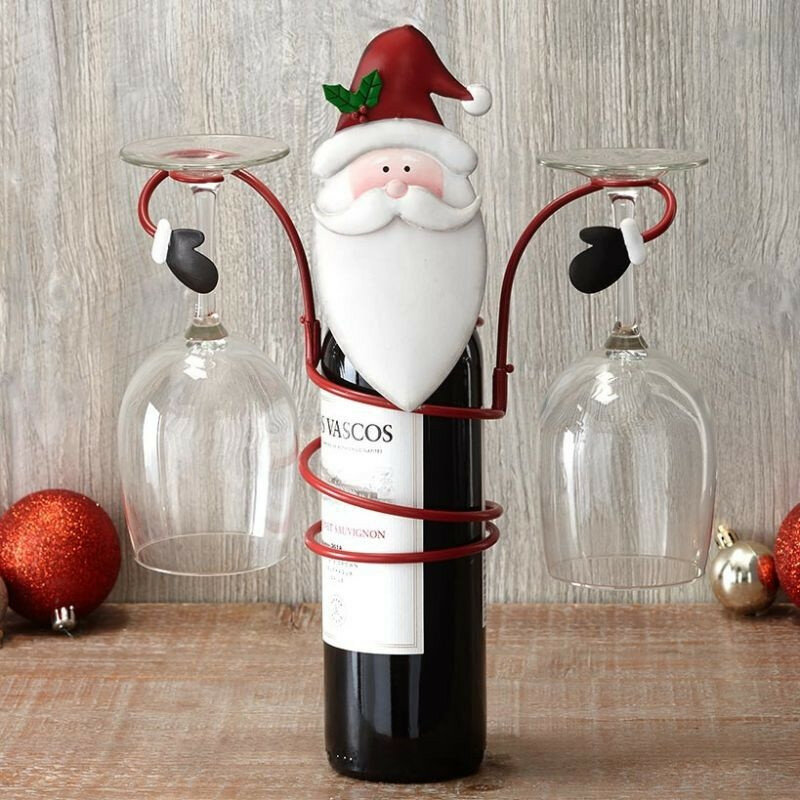 Vakantie Wijn Fles Glas Houders Kerst Decoratie Thema Organizer Rack Desktop Voor Home Decor Snowman Xmas Geschenken Creatieve