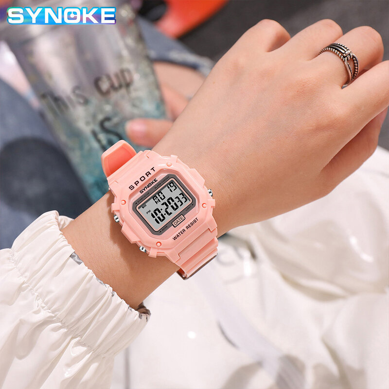 SYNOKE-relojes de moda para Mujer, Reloj deportivo de marca superior, electrónico, resistente al agua hasta 50M, informal, Digital
