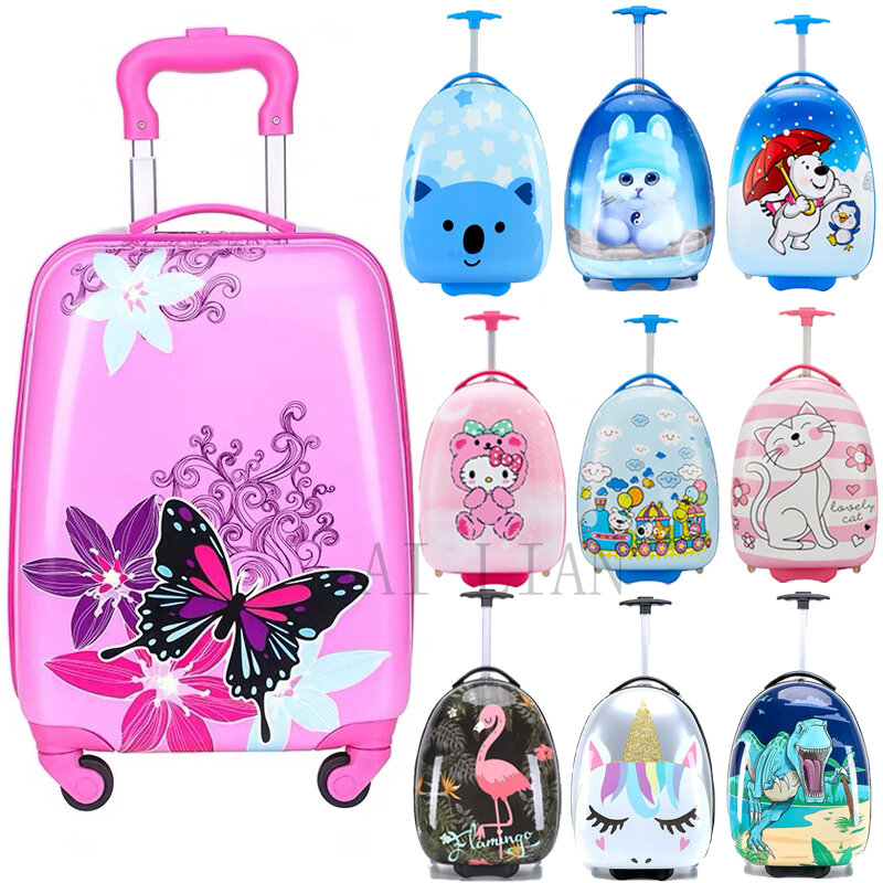 Novo saco de bagagem de viagem de viagem de crianças girador rodas rolando carry ons cabine trolley saco de bagagem bonito saco de presente da criança caso meninas