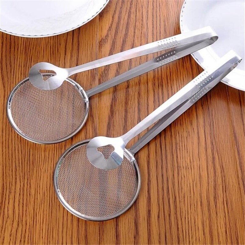 Portable Multi-functional Filter Spoon With Clip Food Kitchen Oil-Frying BBQ Filter Stainless Steel Clamp Strainer Kitchen Tool