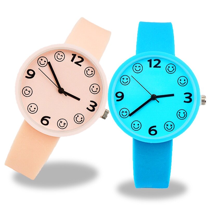 Reloj de pulsera para bebés y niños, pulsera de hora para estudiantes, de moda, Smiley, resistente al agua, de cuarzo
