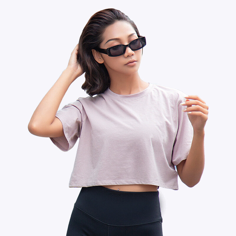 Baju Crop Polos Pakaian Yoga Atasan Putih Perut Wanita Olahraga Wanita Seksi Terpapar Pusar Lengan Pendek Kaus Fitness Musim Panas