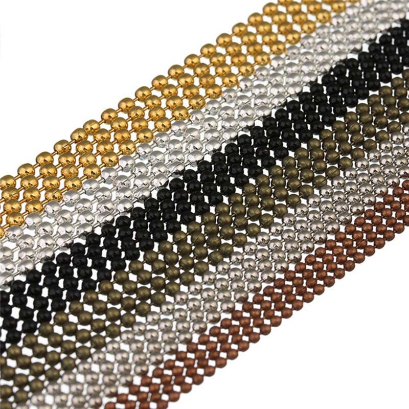 10 metro/lote metal bola grânulo cadeias a granel para diy pulseira colares jóias fazendo 1.2 1.5 2 mm ouro/prata cor/cor preta
