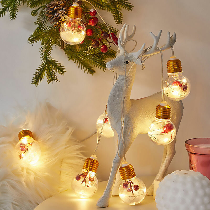 Guirnalda de luces LED para Navidad, Lámpara decorativa de Color para exteriores, Festival de frutas rojas, cadena de bombillas de Navidad