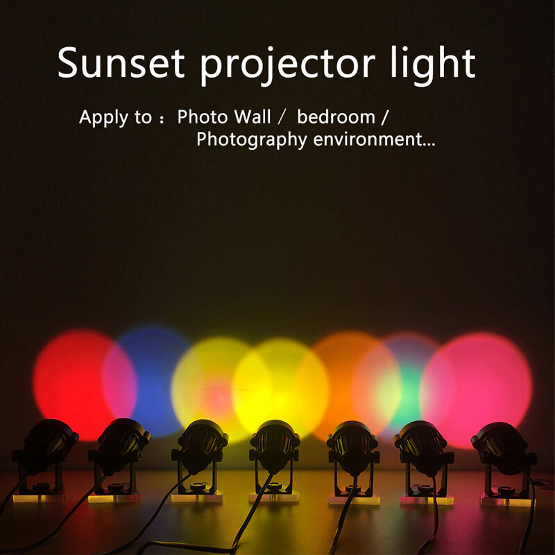 Lâmpada de Projeção LED Sunset para Quarto Infantil, Projetor Atmosfera, Luzes Noturnas Bonitos, Cafeteria e Bar Decor Light