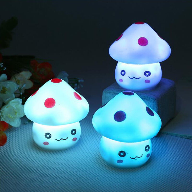1 Buah 6 Warna Lampu Jamur LED Berubah Lucu Lampu Pesta Mini Lembut Bayi Anak Lampu Tidur Malam