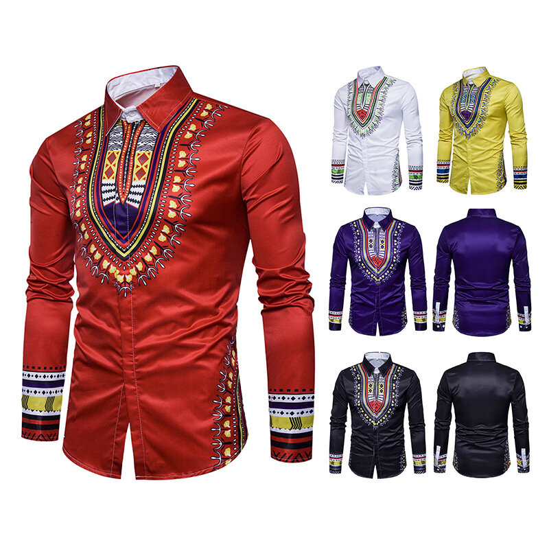 Men's New Fashion Hot Selling National 3D Printed Long Sleeve Shirts African style clothes for men JQ-10020