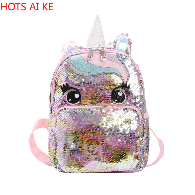 Mochila escolar con lentejuelas de unicornio para mujer y niña, bolso de gelatina multicolor, Mochila pequeña, tamaño L, mochila niños guardería grande