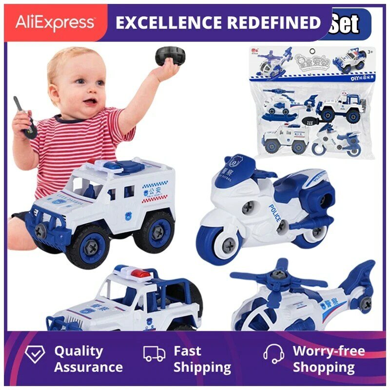 DIY Disassembly Engineering Car Building Block Educational Children Puzzle Toys For Kids Nut Assembly Vehicle Excavator Boys Toy