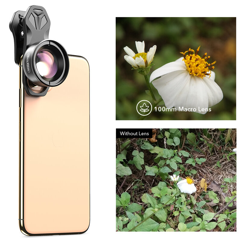 APEXEL-Lente óptico para teléfono inteligente, lente macro, 100mm, HD 10x, cámara de vídeo para iPhone X, XS, todos los modelos Samsung