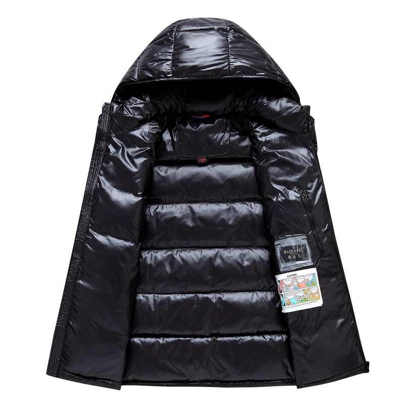 男性赤と黒のブランド防水ダウンコート2021冬保温ファッションフード付きショートパン90% ホワイトダックダウンジャケット