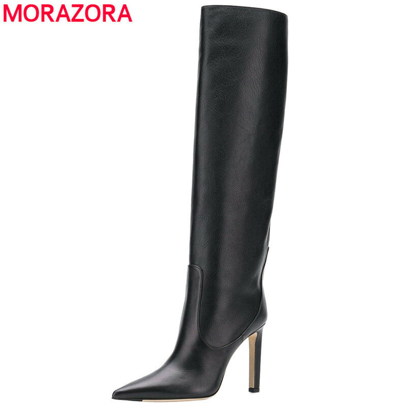 MORAZORA – bottes sexy à talons aiguilles et bout pointu pour femme, chaussures de fête et de rencontre, hauteur du genou, collection automne et hiver