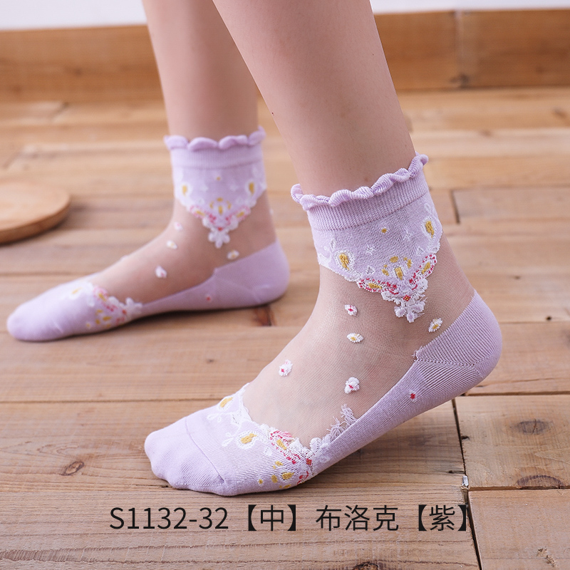 HYRAX Women Socks Embroidery Flowers Socks New Summer Ladies Girl's Transparent Lace Mesh Floral Hosiery Gauze Socks