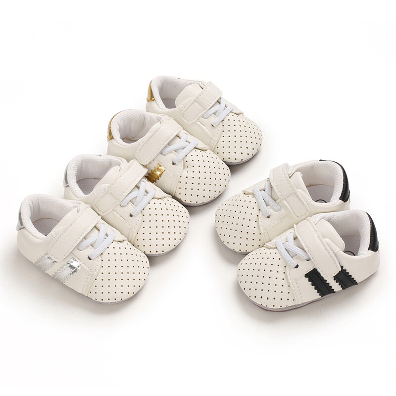 Tênis de couro para bebês, sapatos da moda para bebês 0-18m com sola macia e antiderrapante