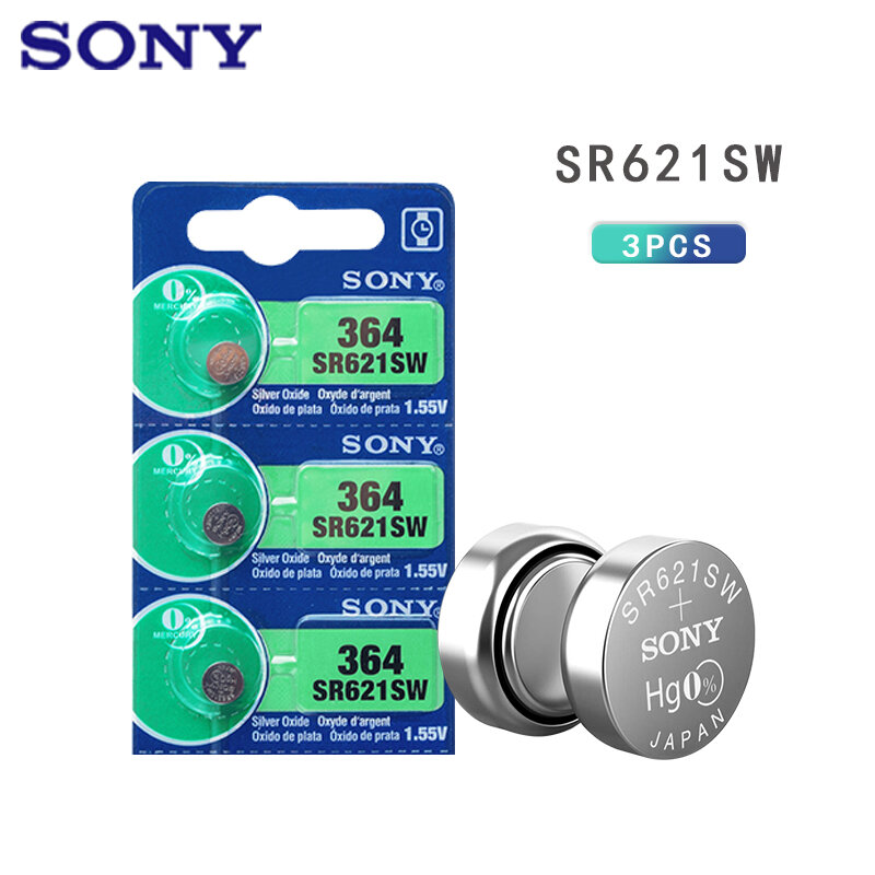3pcs/lot Sony 364 100% Original 1.55V Silver Oxide Watch Battery 364 SR621SW V364 SR60 SR621 AG1 Button Coin Cell MADE IN JAPAN