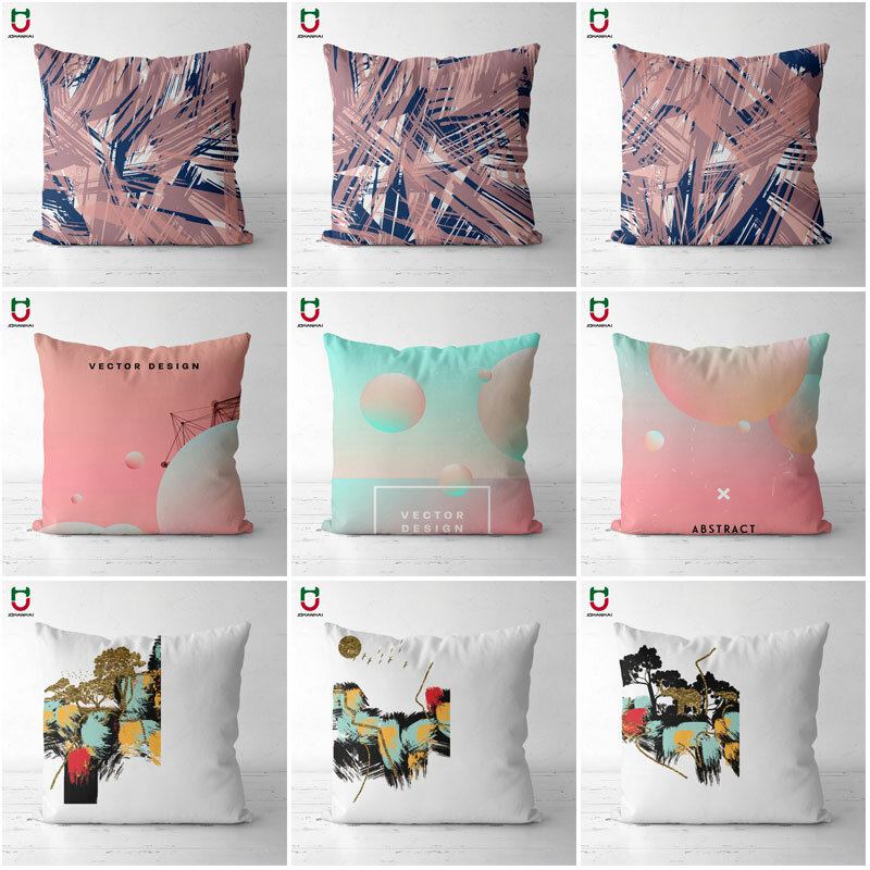 Almohada de arte de color dorado y negro para decoración, funda de Almohada de lino, geométrica, de otoño