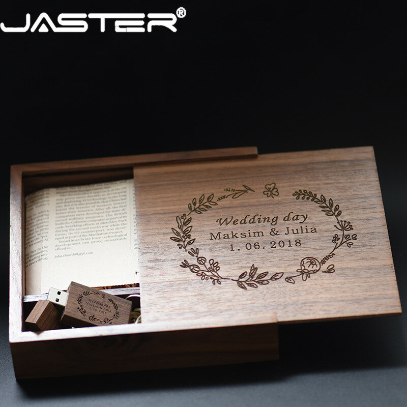JASTER USB 2.0การถ่ายภาพไม้Photo Album Usb + กล่องแฟลชไดรฟ์U Disk 4GB 8GB 16GB 32GB 64GBไดรฟ์ปากกาของขวัญงานแต่งงาน