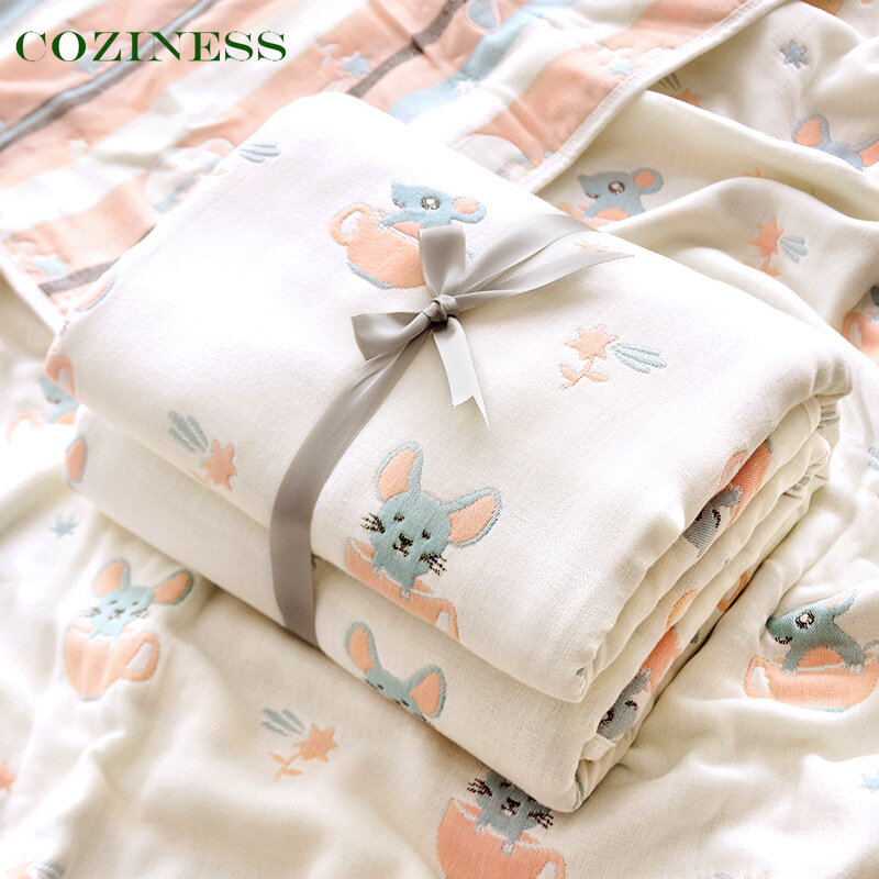 Comfortable – couverture en gaze 100% coton pour nouveau-né, serviette de bain, couture, ourlets, Jacquard, artisanat