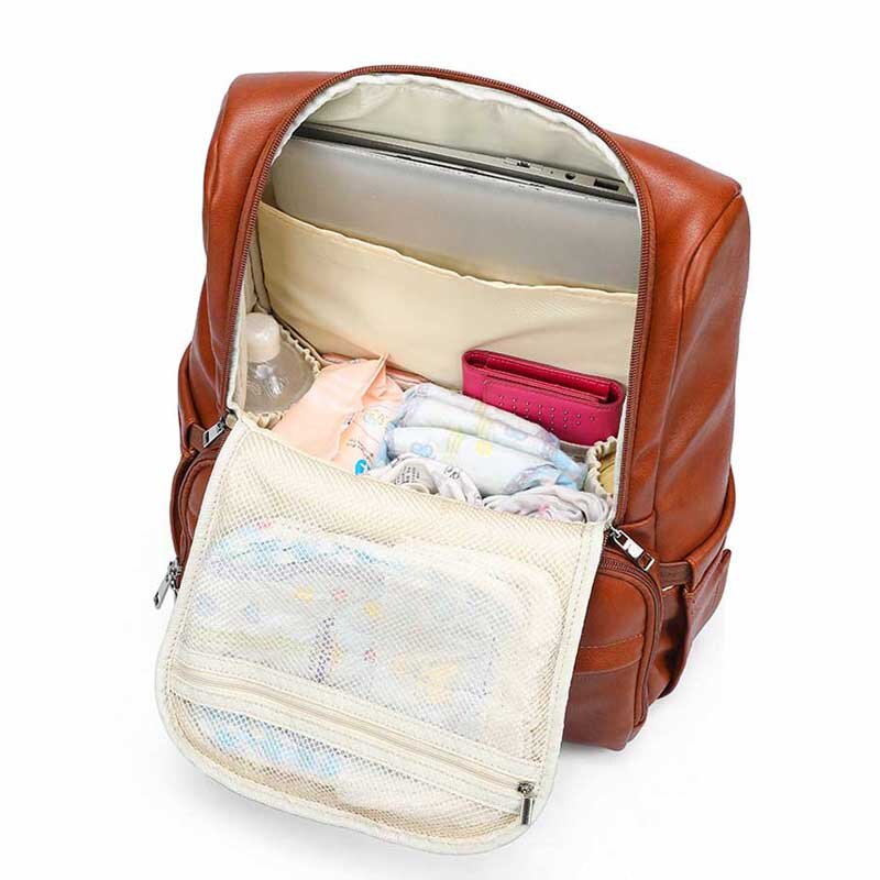 موضة بولي Leather جلد المومياء الأمومة أكياس الحفاض مع حشية متغيرة عربة حقيبة التخزين حقيبة التمريض لرعاية الطفل