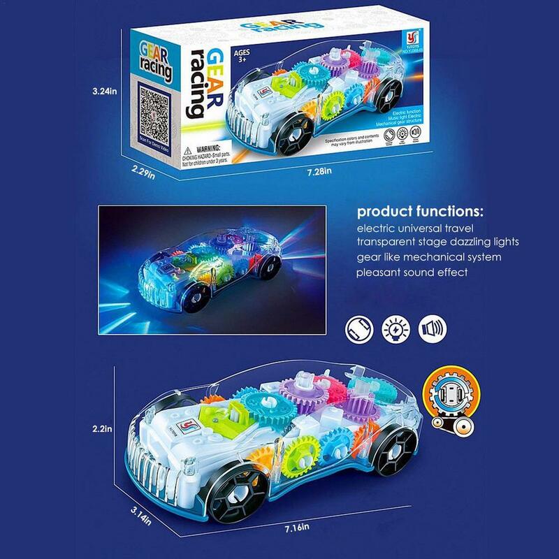 Eletrônico transparente carro de corrida brinquedo musical led luz carro direção automática 360 rotação carros bebê educação precoce brinquedos presente