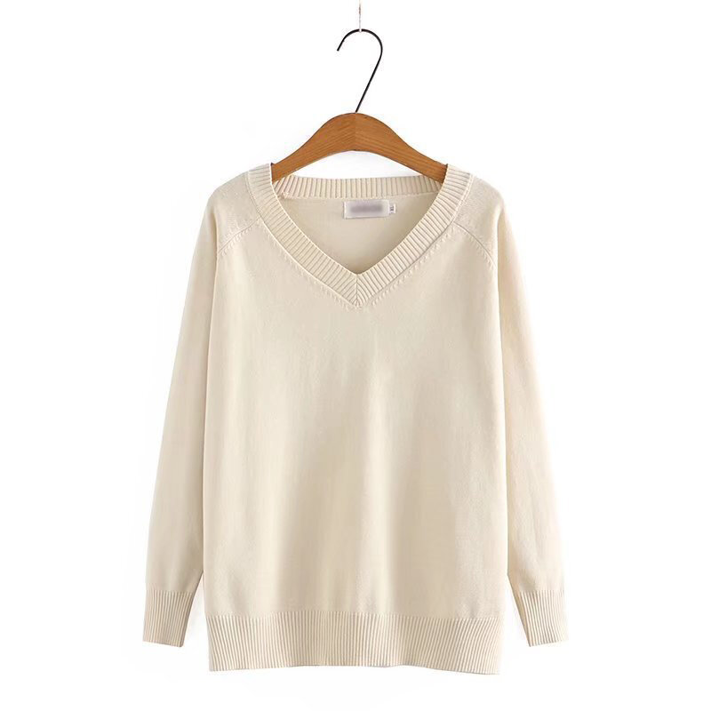 Spring Autumn Women Sweater Plus Size Casual V Neck Solid Long Sleeve Knitted Loose Sweater Pullovers 3XL KKFY5761