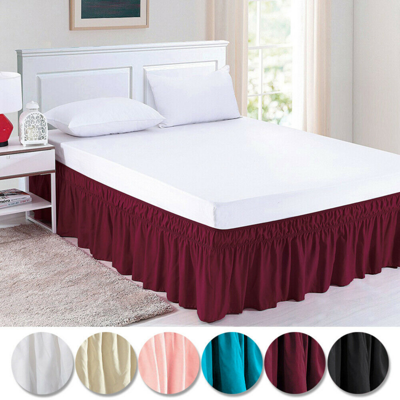 Elastic Bed Ruffles Bed Skirt Wrap Around Style Easy Fit 15 Inch Drop Dust Ruffle Bed Skirts Corners Fade Resistant Solid Color