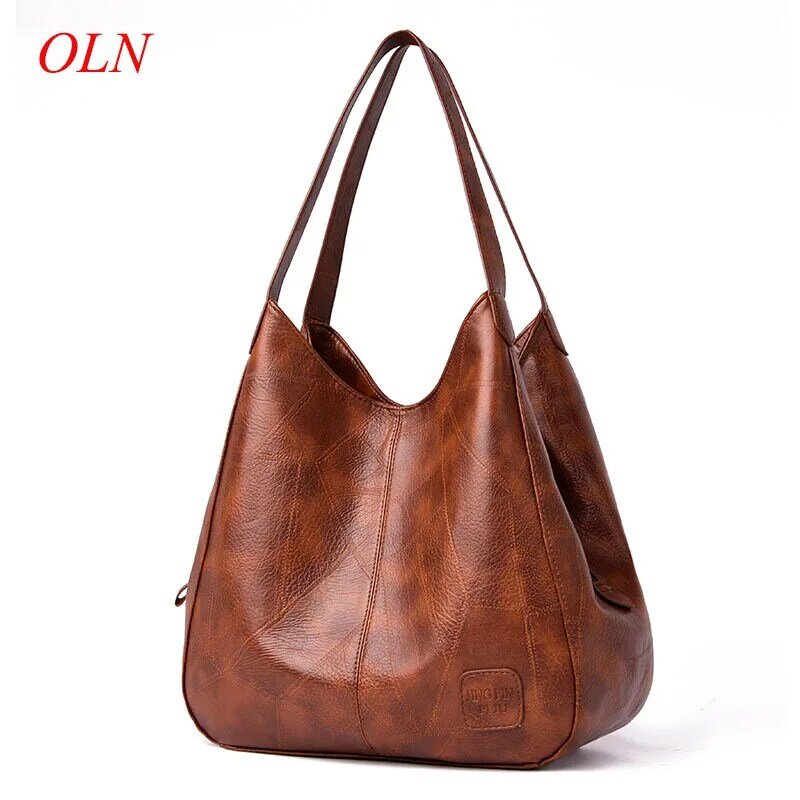 OLN 2020 New Winter Designer Luxury Handbag Large Capacity Portable One Shoulder Bag PU Leather Brown Retro Handbag Women's Bag