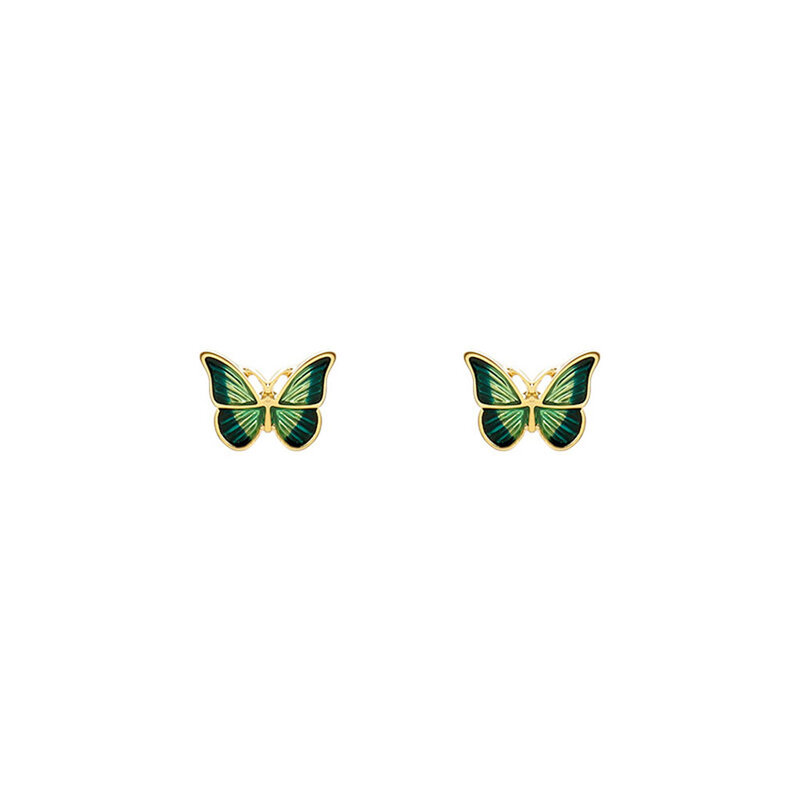 1 par Vintage francés esmalte verde mariposa de aleación Stud moda para orejas caída elegante de pendientes de joyería de las mujeres