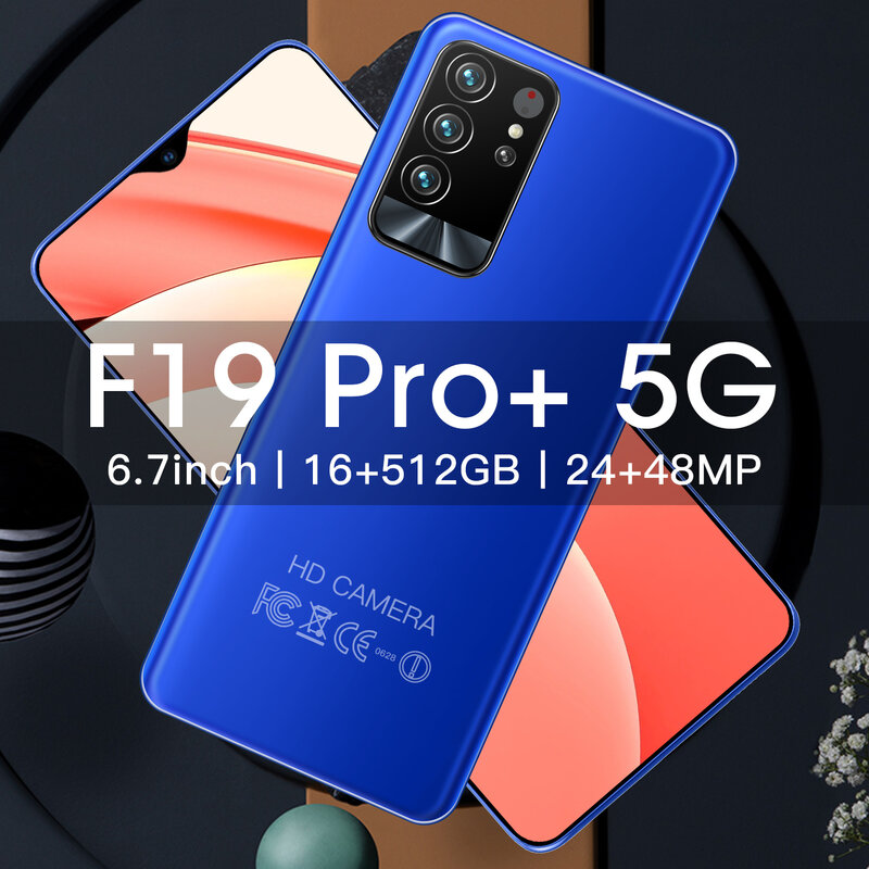 Global Hot Sale F19 Pro+ MT6989 10-Core 16GB+512GB 2230*1280 6.7-Inch Full Screen 6000mAH Fingerprint Unlock 5G Mobile Phone