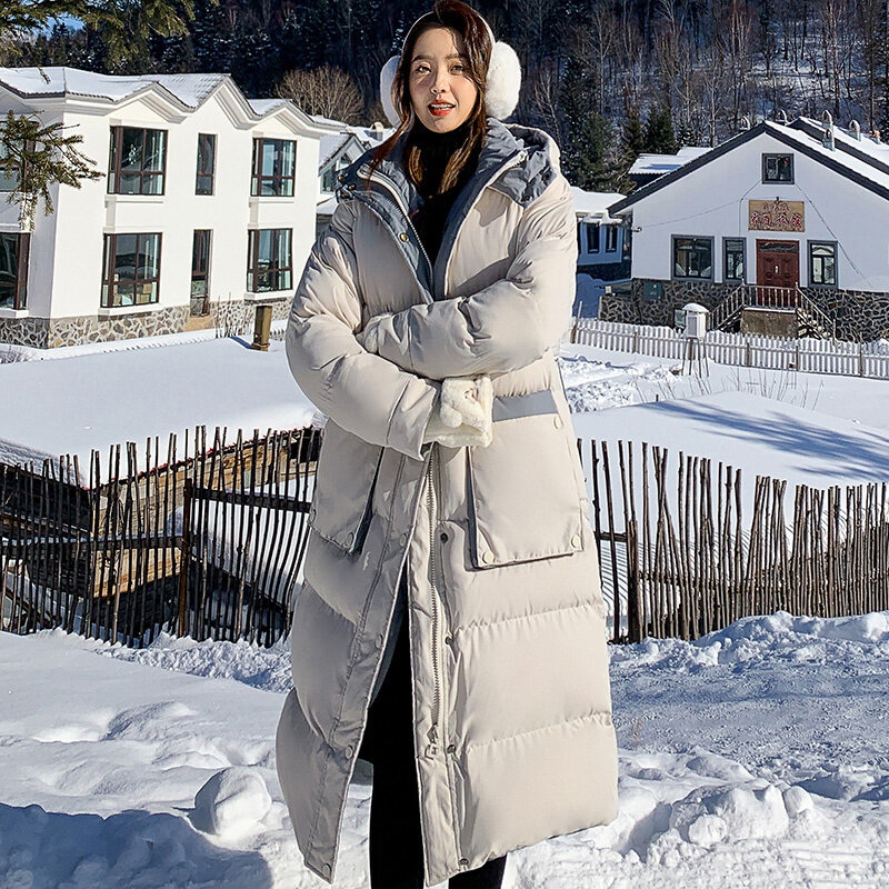 Новинка 2022, зимнее длинное пальто для женщин, свободное зимнее пуховое пальто средней длины в Корейском стиле с подкладкой