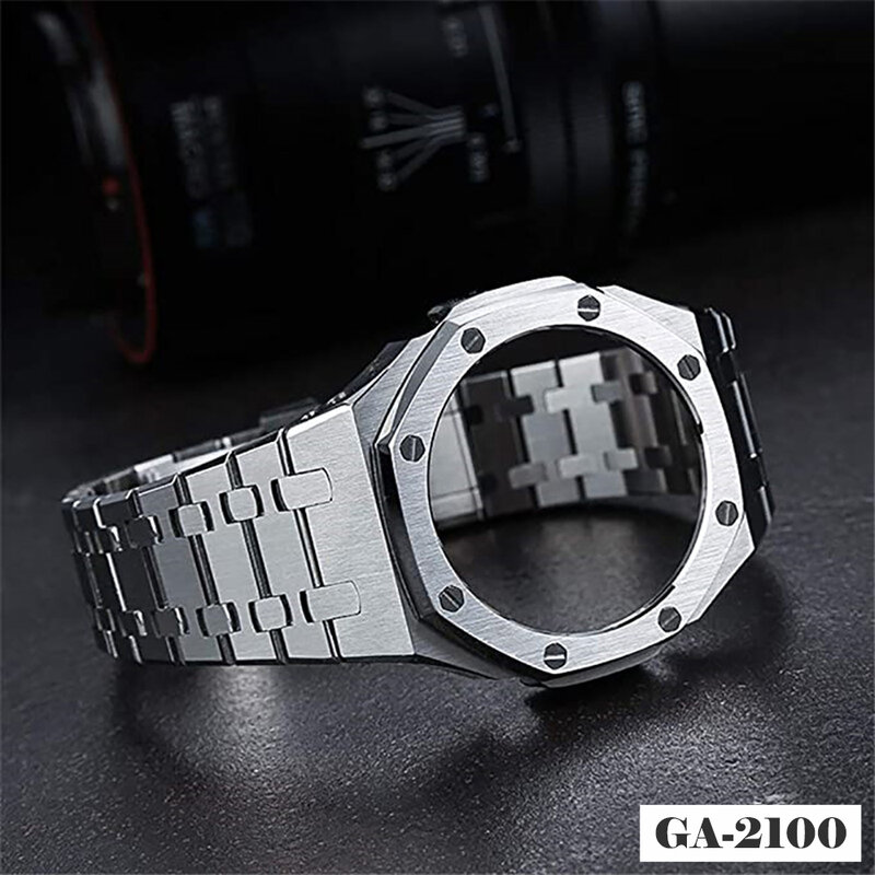 316 ze stali nierdzewnej Watchband srebrny zamienny pasek na rękę męska taśma metalowa dla Casio GA-2100/GA-2110 zegarek łańcucha